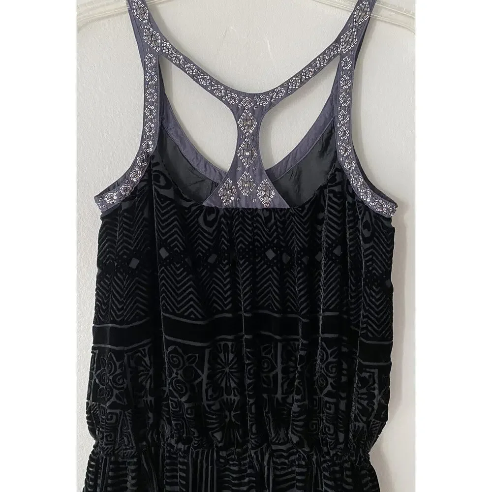 Free People FP Size 2 Black Velvet Burnout Tunic Top‎ Sequin Trim Dark Romantic